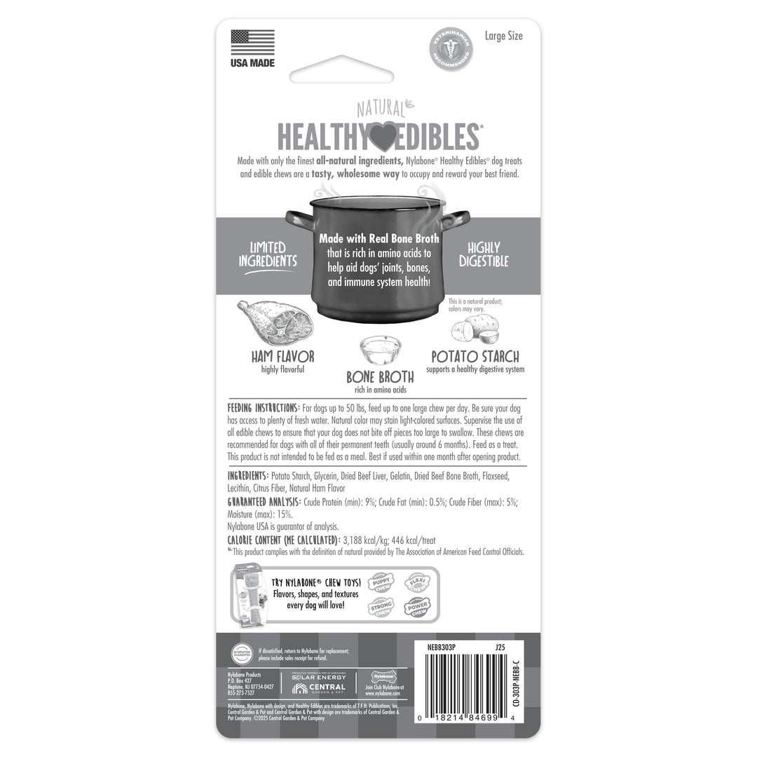 Nylabone Healthy Edibles Broth Bone All-Natural Long Lasting Chew Treats Ham Large (1 Count)