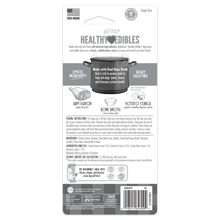 Nylabone Healthy Edibles Broth Bone All-Natural Long Lasting Chew Treats Ham Large (1 Count)