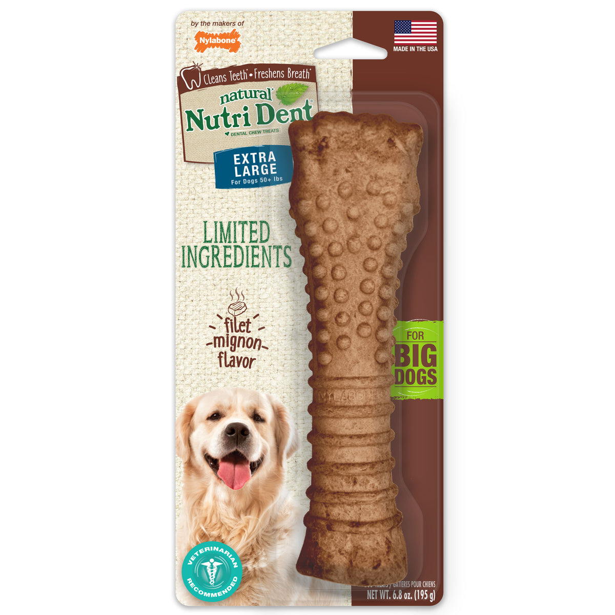 Nylabone Nutri Dent Filet Mignon Flavored Dental Dog Chew Treats X-Large (1 Count)
