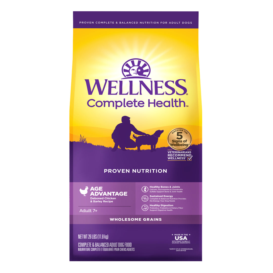 Wellness Complete Health Senior Dry Dog Food, Wholesome Grains, Natural, Age Advantage Chicken &amp; Barley Recipe, (26-Pound Bag)