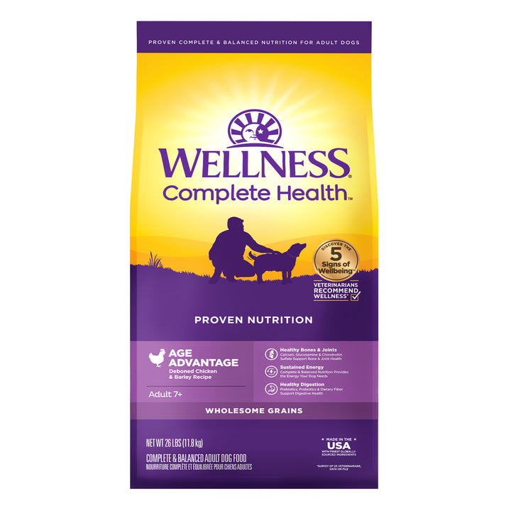 Wellness Complete Health Senior Dry Dog Food, Wholesome Grains, Natural, Age Advantage Chicken &amp; Barley Recipe, (26-Pound Bag)
