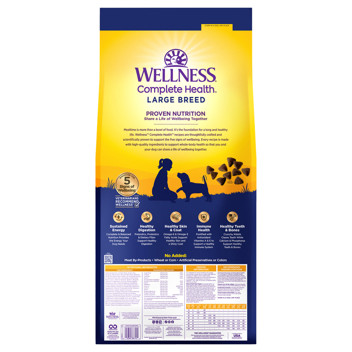 Wellness Complete Health Puppy Dry Dog Food, Large Breed, Wholesome Grains, Natural, Chicken, Brown Rice and Salmon Meal Recipe, (30-Pound Bag)