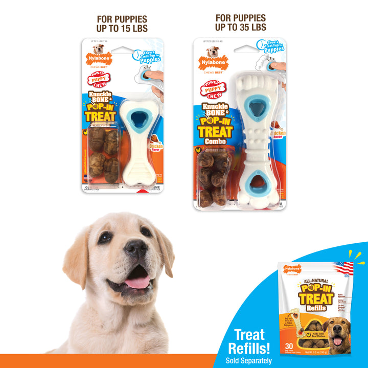 Nylabone Puppy Power Chew Knuckle Bone Pop-In Treat Toy &amp; Treat Combo Chicken Medium (1 Count)