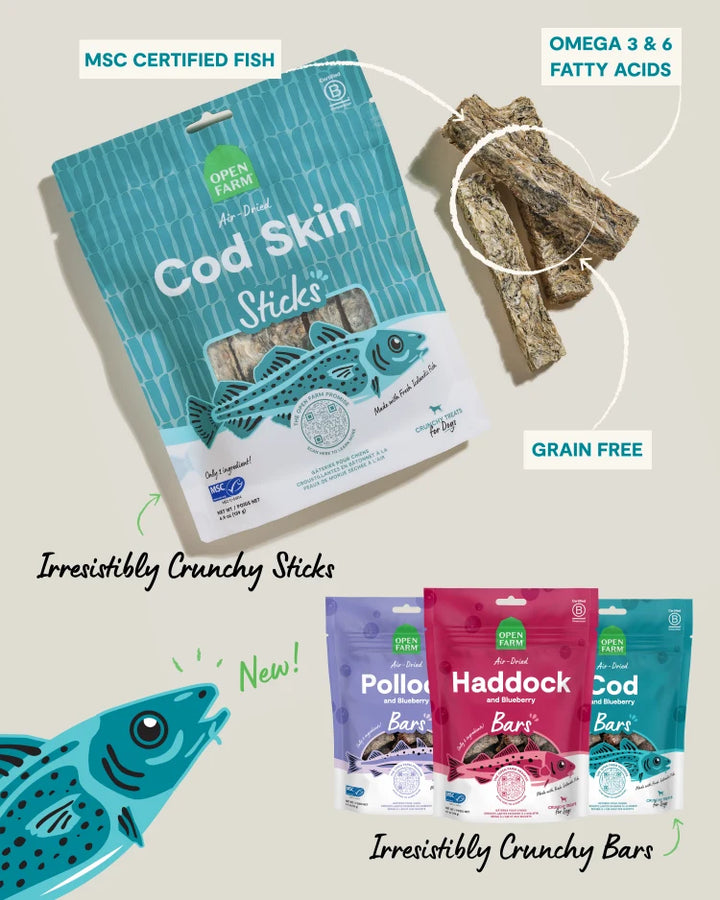 Open Farm Dog Treat Air Dried Haddock Blueberry Bars 4.1 oz