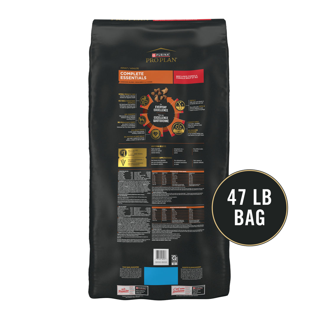 Pro Plan Complete Essentials Shredded Blend Beef Rice Dog 47 lb back
