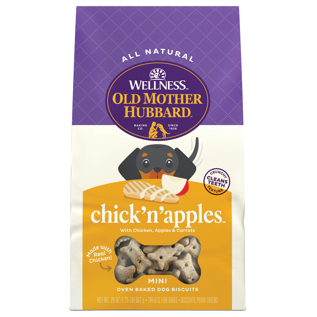 Wellness Old Mother Hubbard Chick'N'Apples Dog Biscuits, Natural, Training Treats, Chicken & Apples Flavor, Mini Size, (20 Ounce Bag)