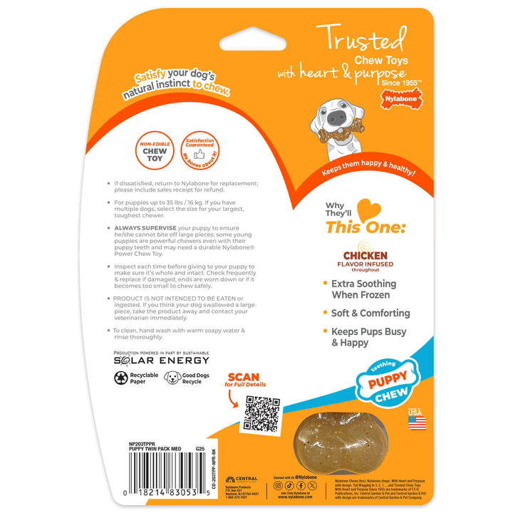 Nylabone Puppy Chew Teething Bone &amp; Ring Bone Chew Toy Chicken Medium (2 Count)