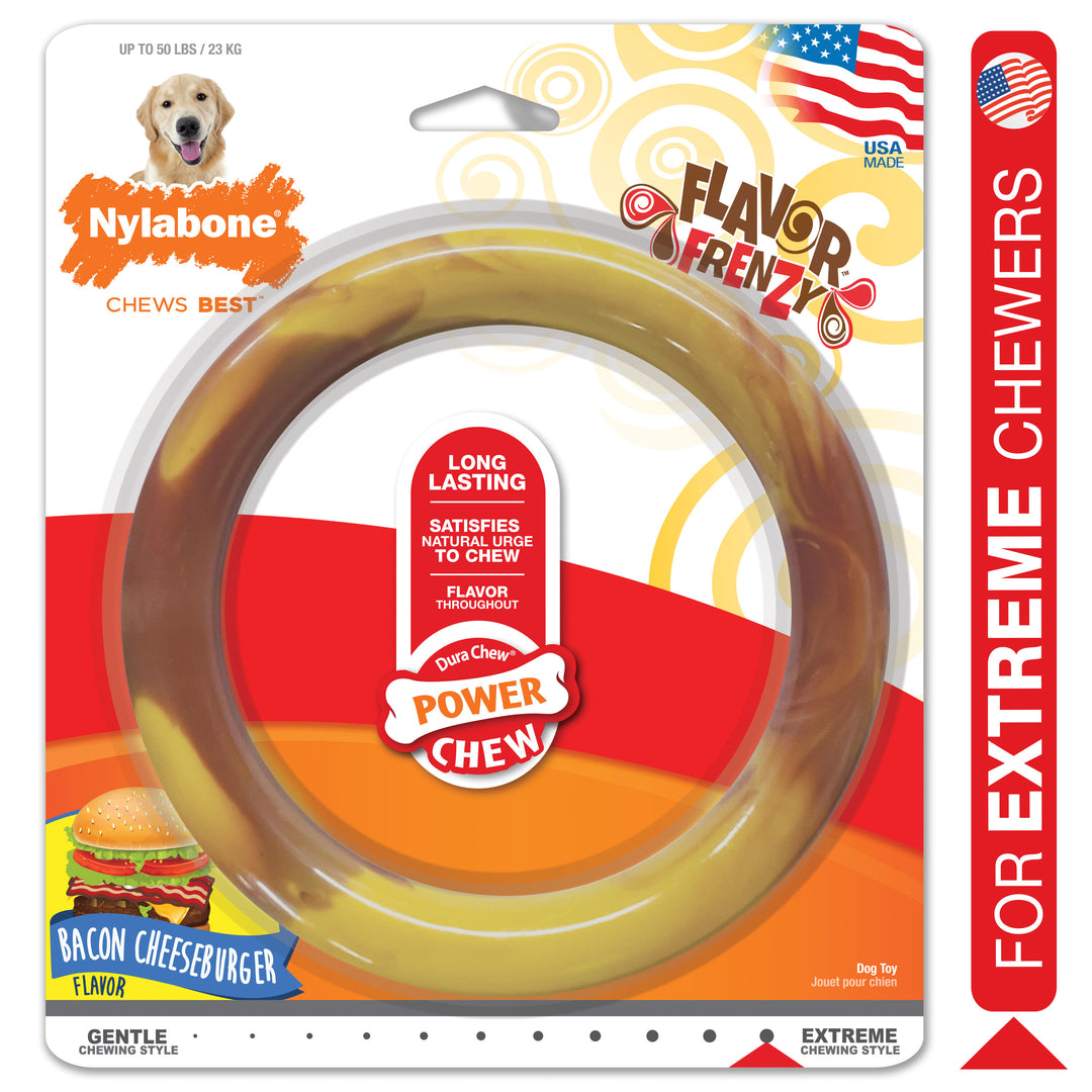 Nylabone Power Chew Flavor Frenzy Ring Dog Chew Toy Bacon Cheeseburger Large (1 Count)