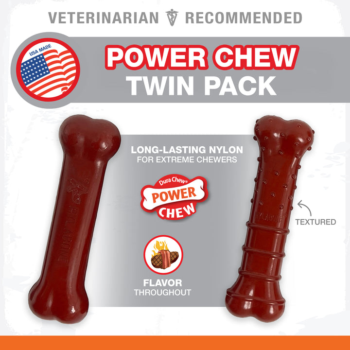 Nylabone Power Chew Basted Blast Original &amp; Textured Bone Dog Chew Toys Bacon &amp; Steak Small (2 Count)