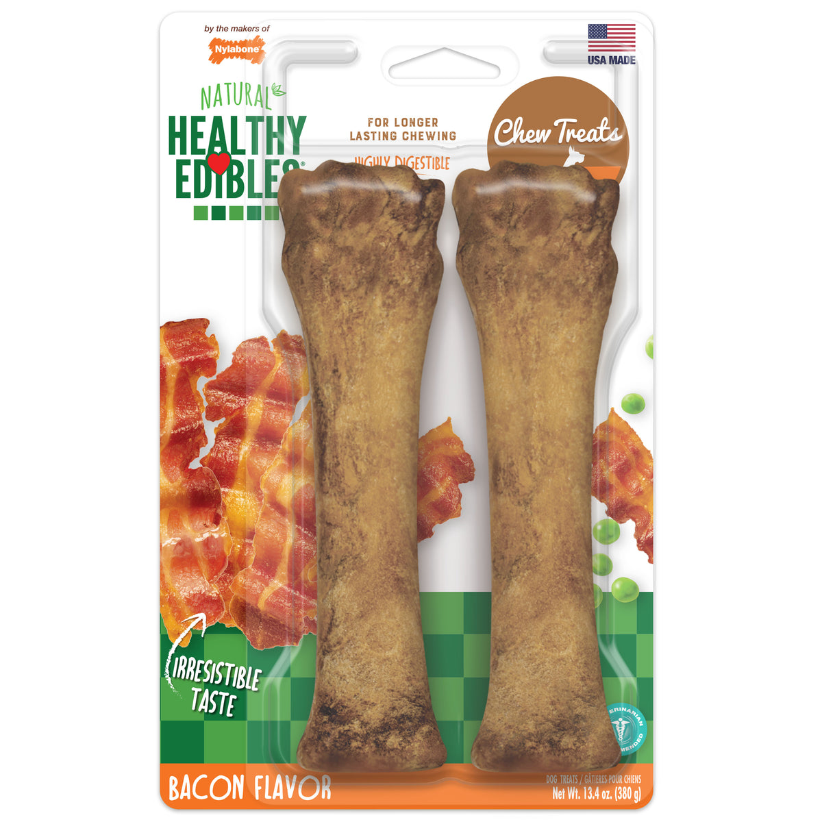 Nylabone Healthy Edibles All-Natural Long Lasting Chew Treats Bacon X-Large (2 Count)