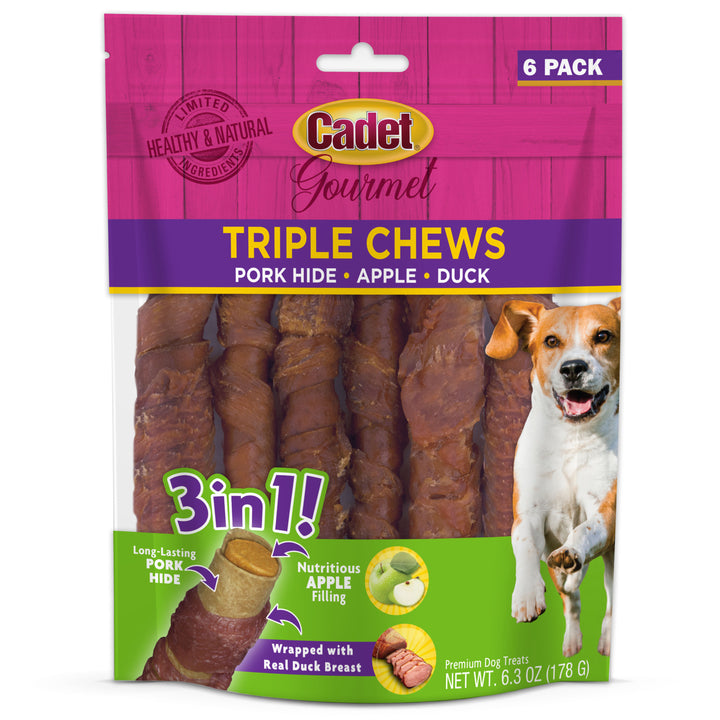 Cadet Gourmet Triple Chews Pork Hide Twists Apple &amp; Duck (6 Count)