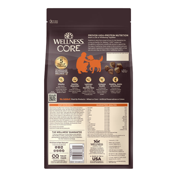 Wellness CORE Dry Dog Food, Grain-Free, High Protein, Natural, Original Deboned Turkey, Turkey Meal &amp; Chicken Meal Recipe, (4-Pound Bag)