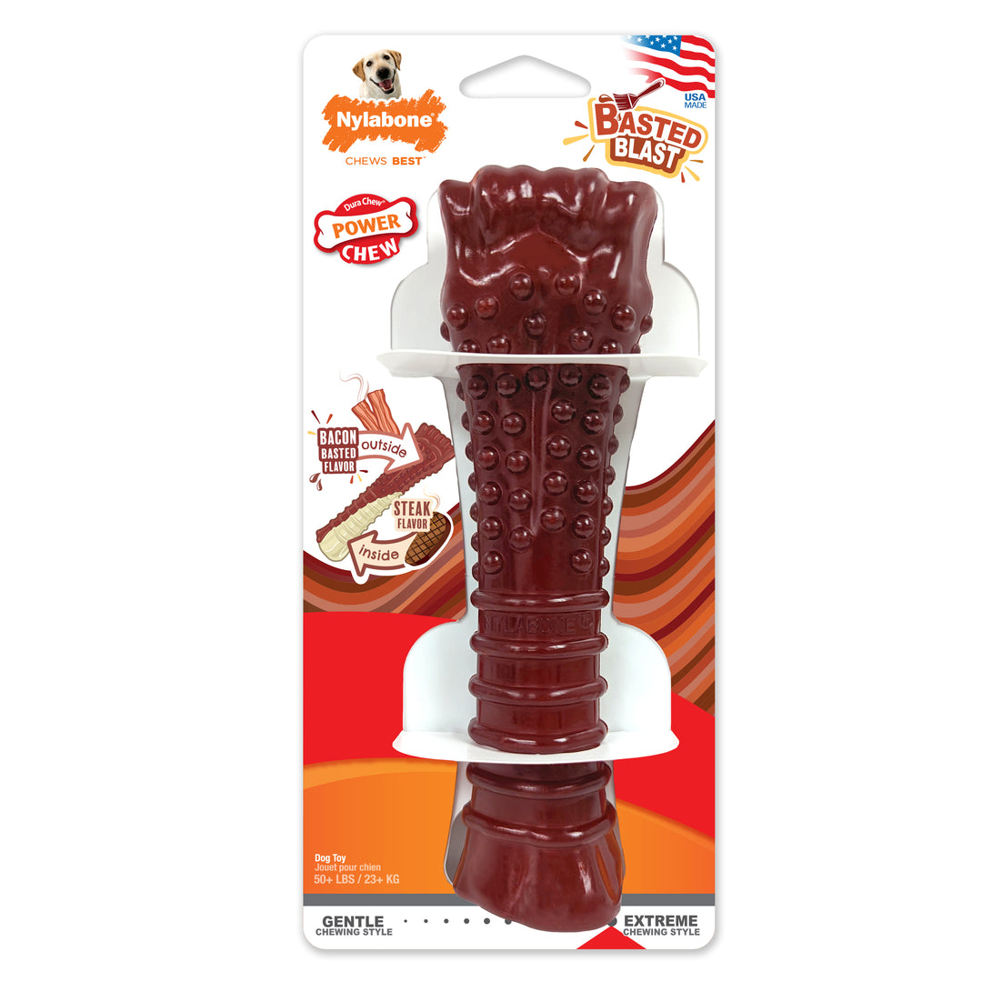 Nylabone Power Chew Basted Blast Textured Bone Dog Chew Toy Bacon &amp; Steak X-Large (1 Count)