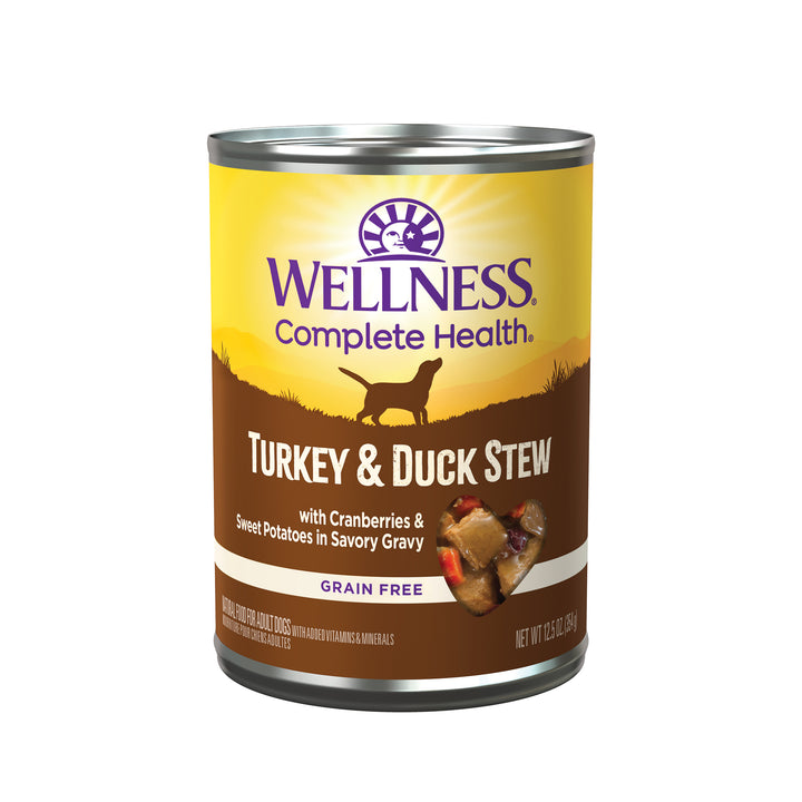 Wellness Complete Health Natural Grain Free Canned Dog Food, Turkey &amp; Duck Stew, 12.5-Ounce Can (Pack of 12)