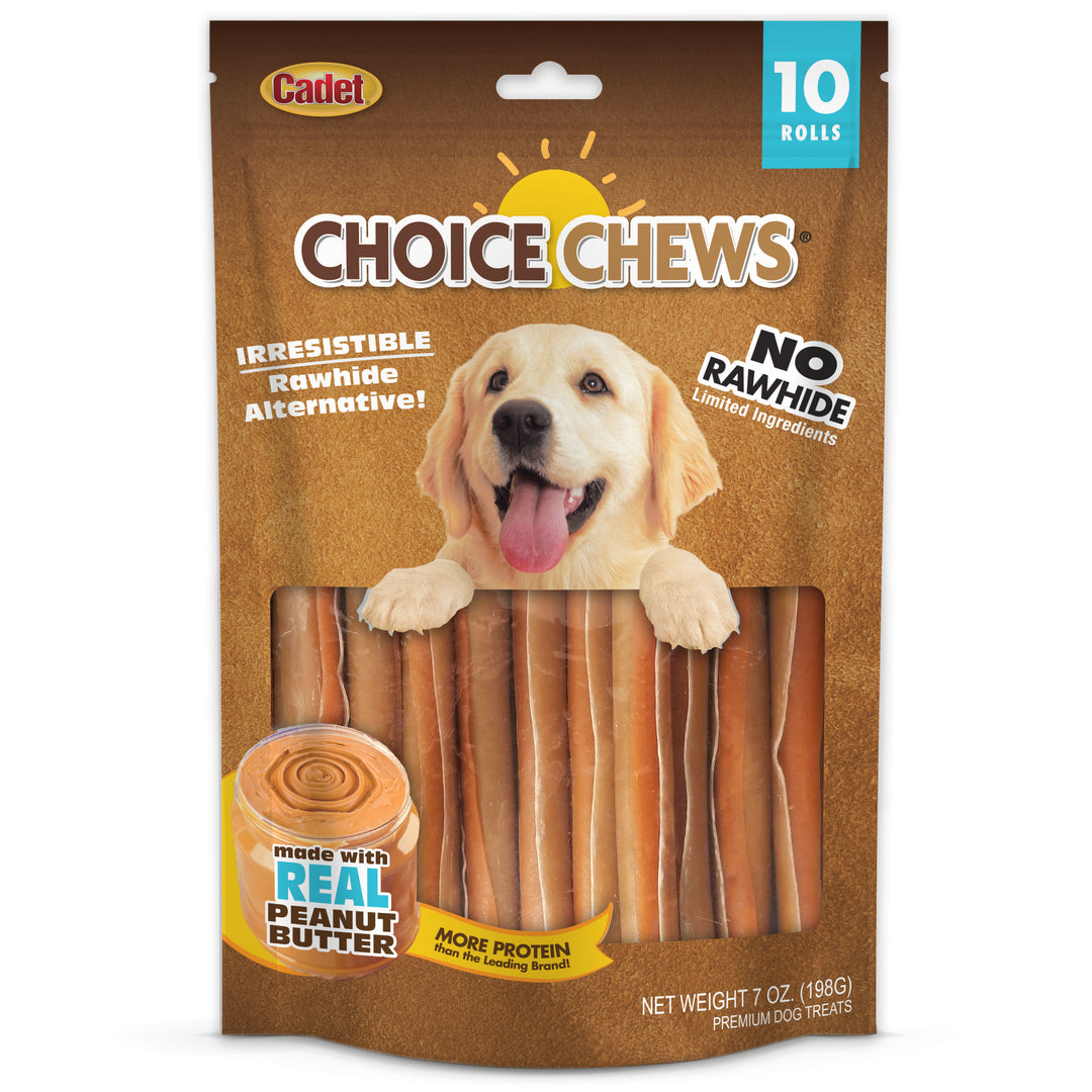 Cadet Choice Chews No Rawhide Dog Chew Sticks Peanut Butter 7 Ounce (10 Count)
