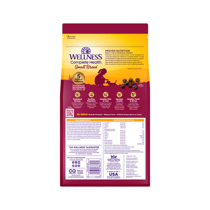 Wellness Complete Health Puppy Dry Dog Food, Small Breed, Wholesome Grains, Natural, Turkey, Oatmeal, &amp; Salmon Recipe, (4-Pound Bag)