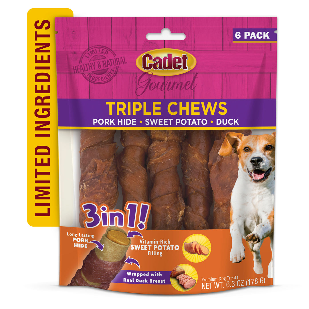 Cadet Gourmet Triple Chews Pork Hide Twists Duck &amp; Sweet Potato (6 Count)