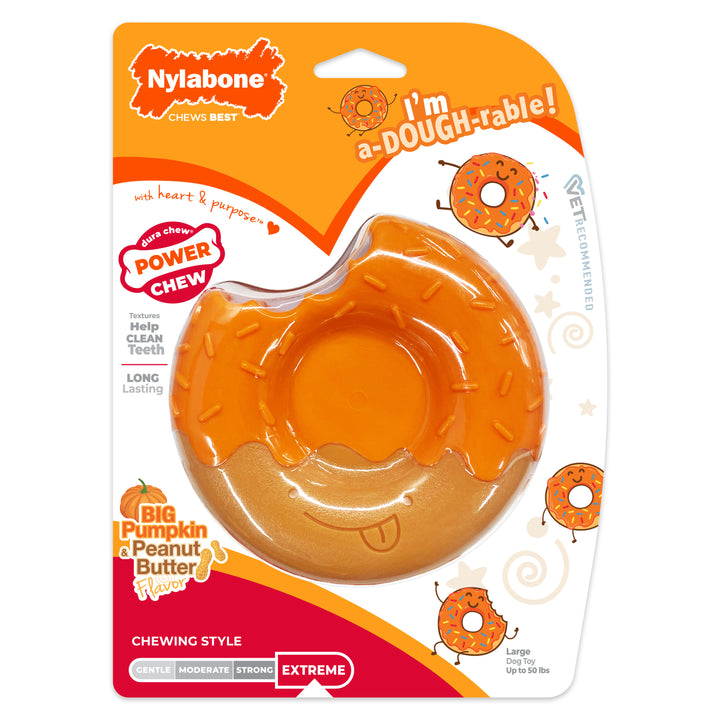 Nylabone Power Chew Donut Dog Chew Toy 70th Birthday Orange Pumpkin &amp; Peanut Butter Large (1 Count)