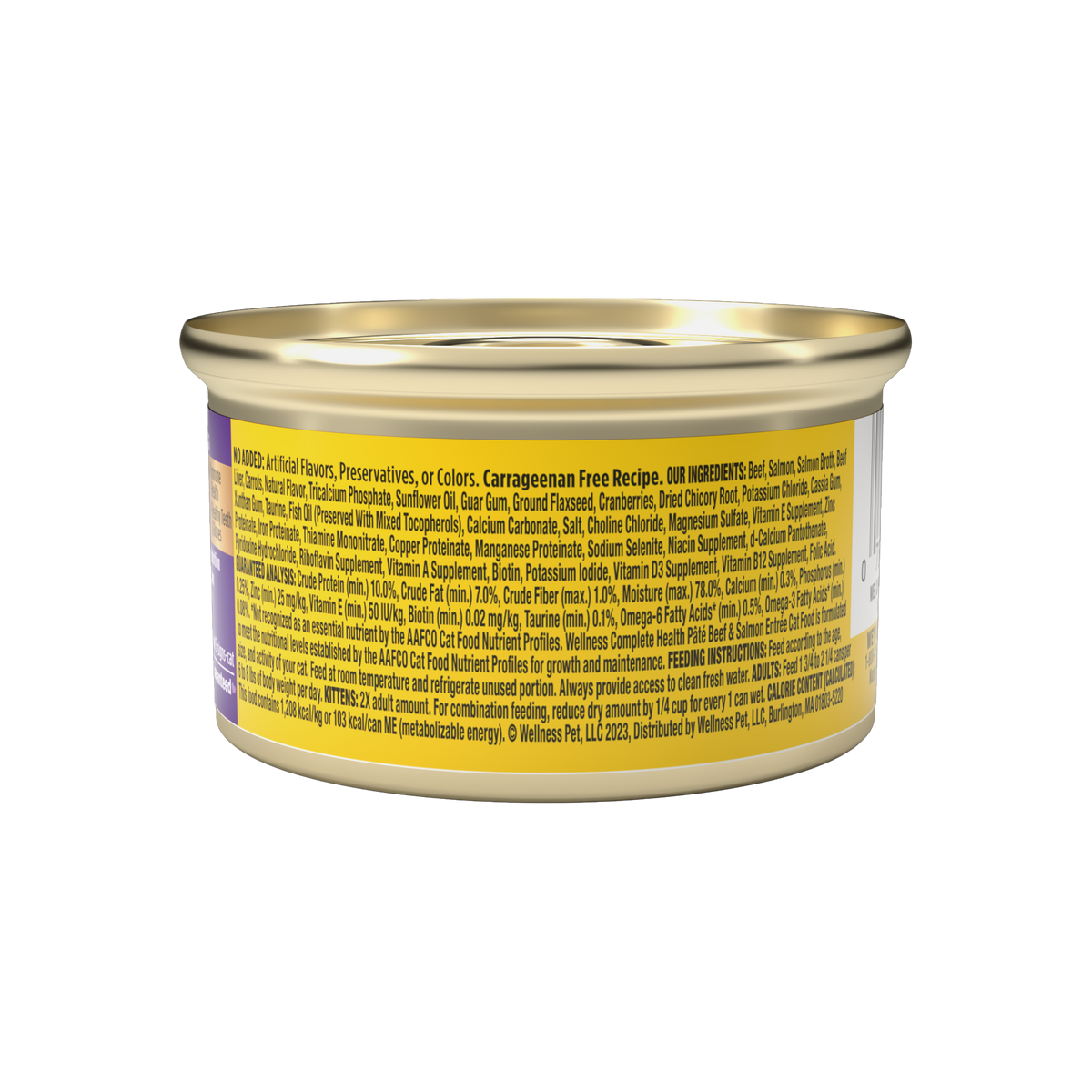 Wellness Complete Health Pate Adult Wet Cat Food, Natural, Protein-Rich, Grain Free, 3 Ounce, 24 Pack, (Beef & Salmon)
