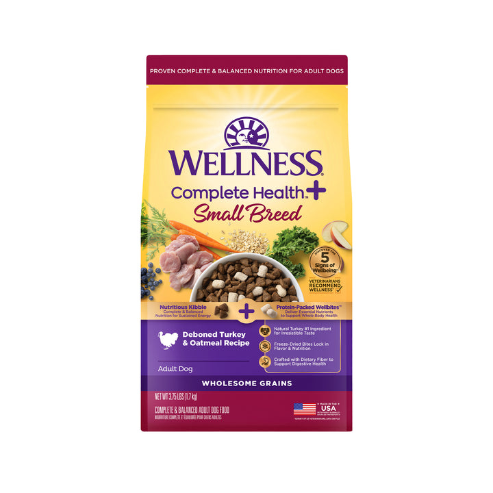 Wellness Complete Health+ Dry Dog Food, Adult Small Breed Turkey &amp; Oatmeal Recipe with Freeze-Dried Wellbites (3.75 Pound Bag)