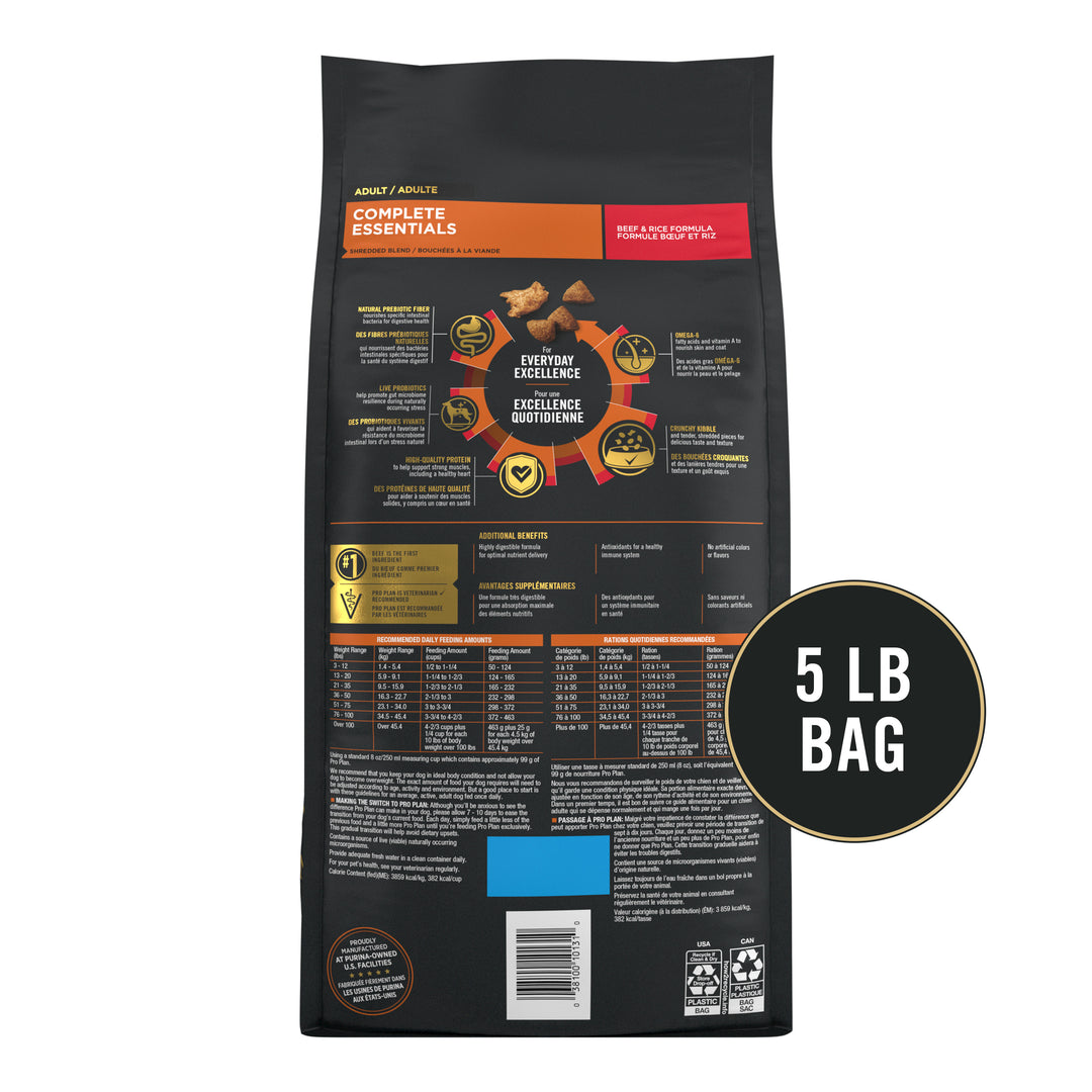 Pro Plan Essentials Shredded Blend Beef Rice Dog 5 lb back