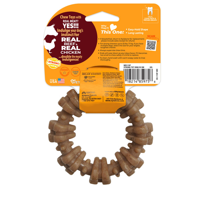 Nylabone Strong Chew Textured Ring Dog Chew Toy Made with Real Beef &amp; Chicken Small (1 Count)