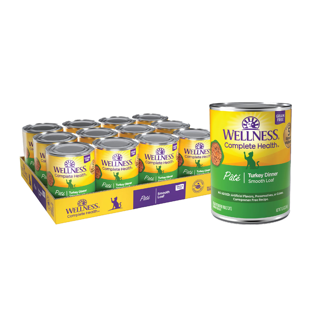 Wellness Complete Health Pate Adult Wet Cat Food, Natural, Protein-Rich, Grain Free, 12.5 Ounce, 12 Pack, (Turkey)