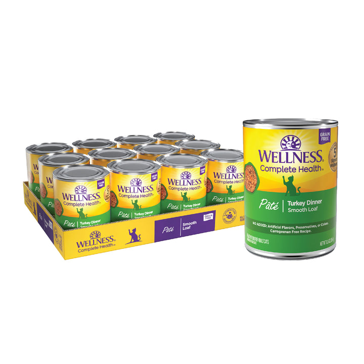 Wellness Complete Health Pate Adult Wet Cat Food, Natural, Protein-Rich, Grain Free, 12.5 Ounce, 12 Pack, (Turkey)