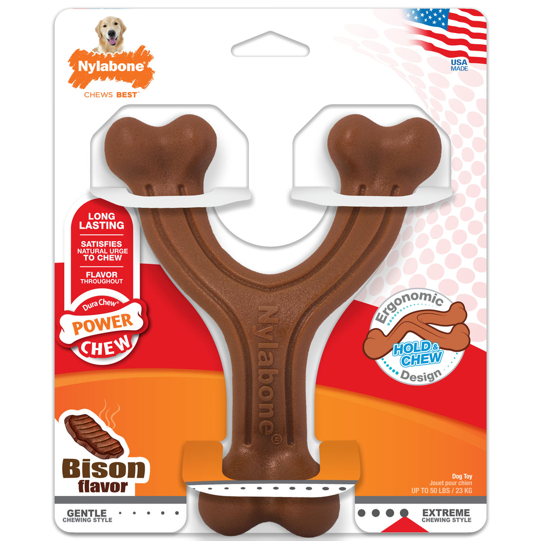 Nylabone Power Chew Ergonomic Hold &amp; Chew Wishbone Dog Chew Toy Bison Large (1 Count)