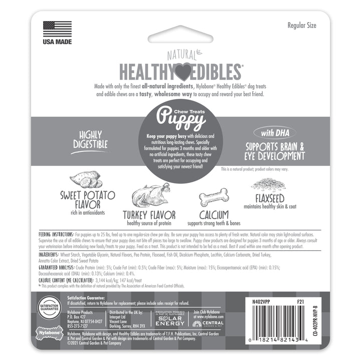 Nylabone Healthy Edibles All-Natural Long Lasting Puppy Chew Treats Turkey &amp; Sweet Potato Small (3 Count)