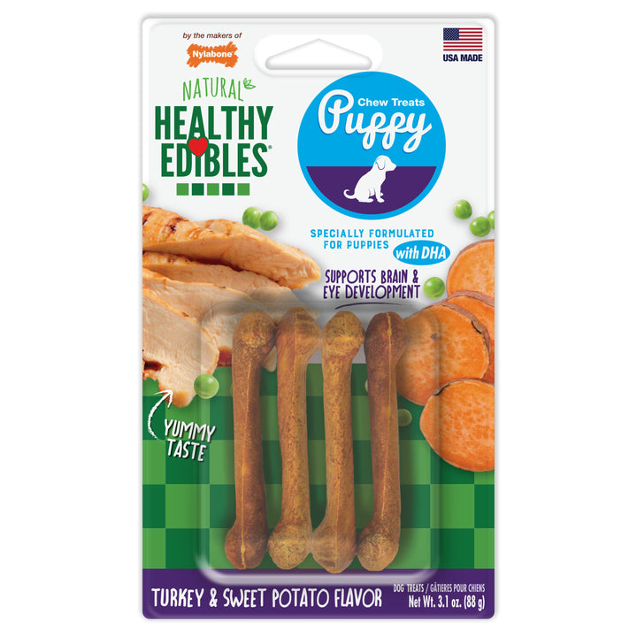 Nylabone Healthy Edibles All-Natural Long Lasting Puppy Chew Treats Turkey &amp; Sweet Potato X-Small (4 Count)