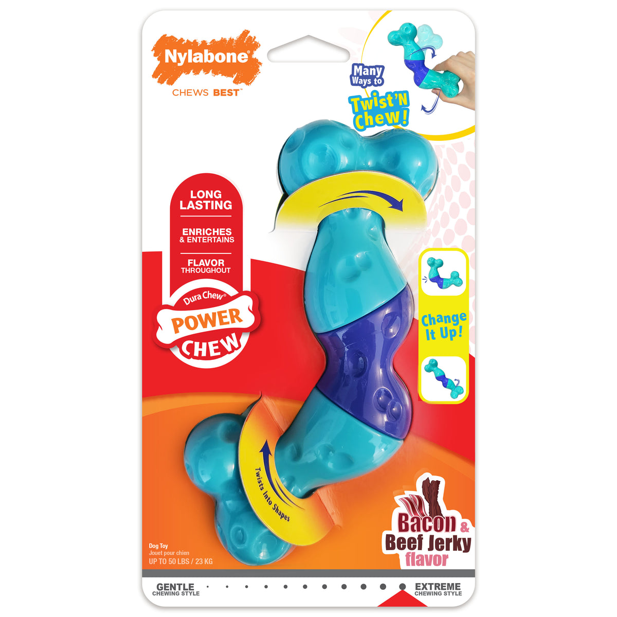 Nylabone Power Chew Twist 'N Chew Dog Toy Bacon & Beef Jerky Large (1 Count)