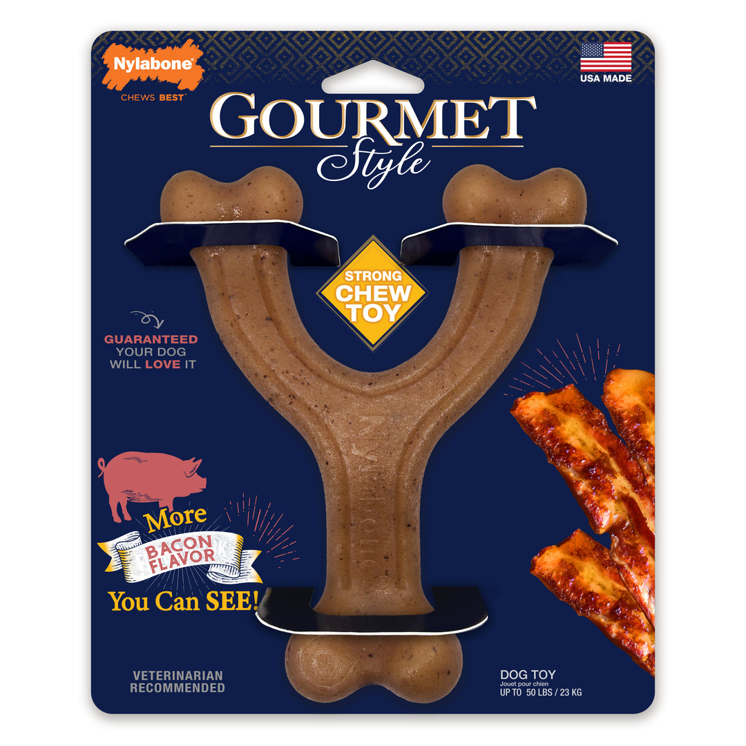 Nylabone Strong Chew Gourmet Style Wishbone Dog Chew Toy Bacon Large (1 Count)