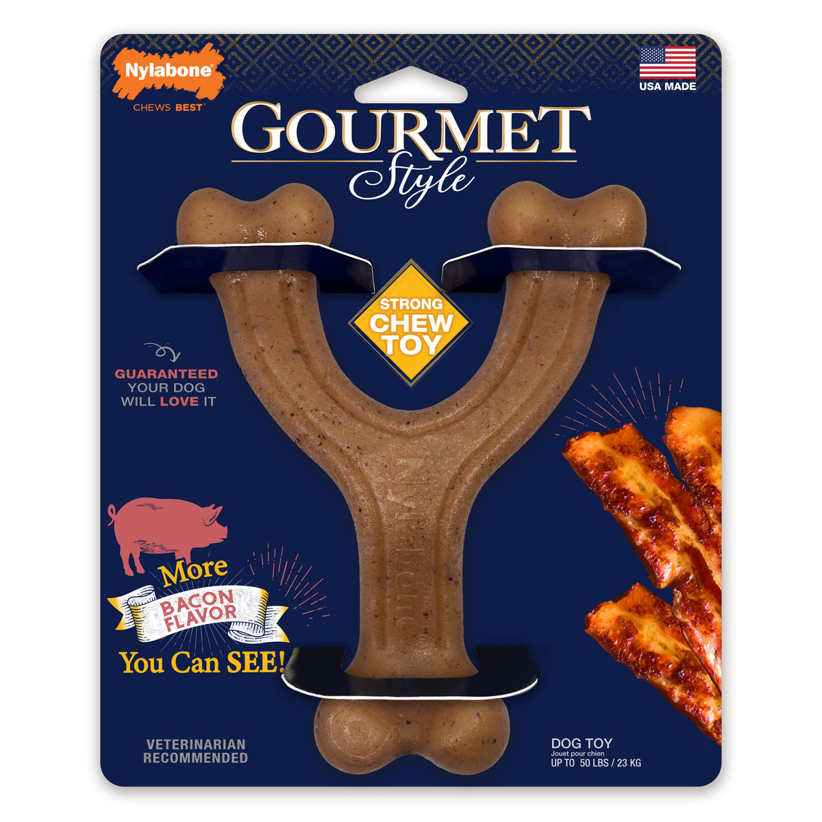 Nylabone Strong Chew Gourmet Style Wishbone Dog Chew Toy Bacon Large (1 Count)