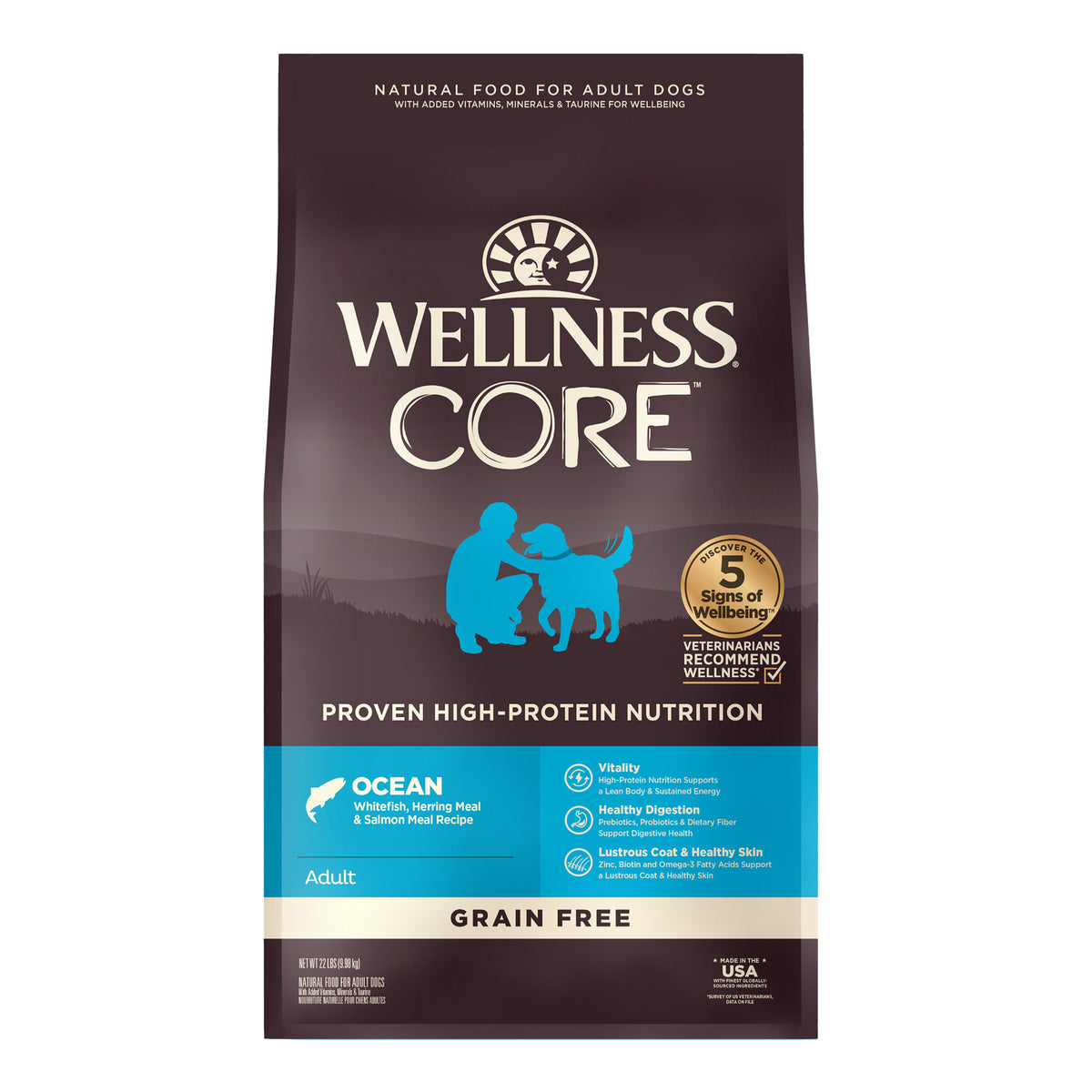 Wellness CORE Dry Dog Food, Grain-Free, High Protein, Natural, Ocean Whitefish, Herring Meal & Salmon Meal, 22-Pound Bag