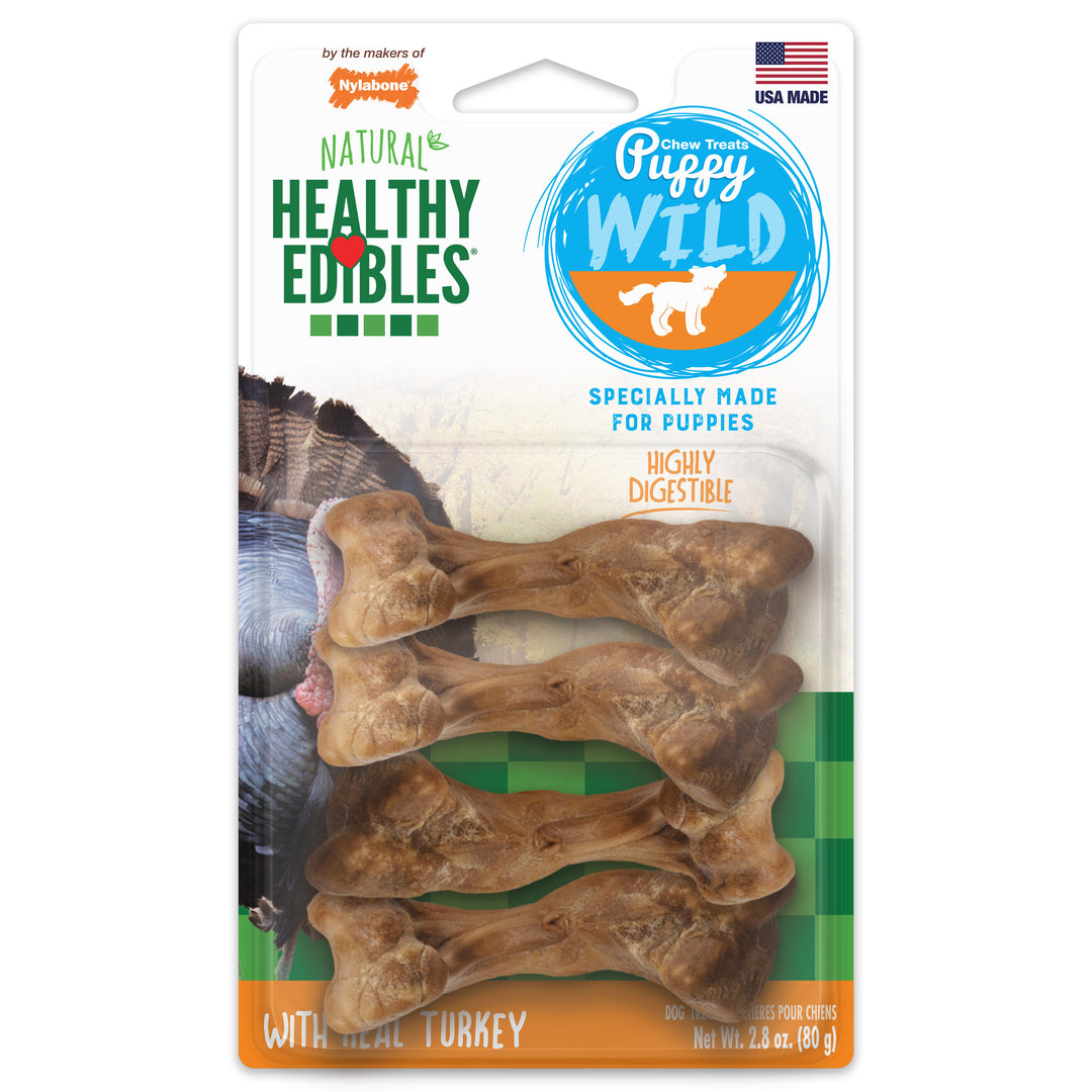Nylabone Healthy Edibles WILD All-Natural Long Lasting Puppy Chew Treats Turkey Small (4 Count)