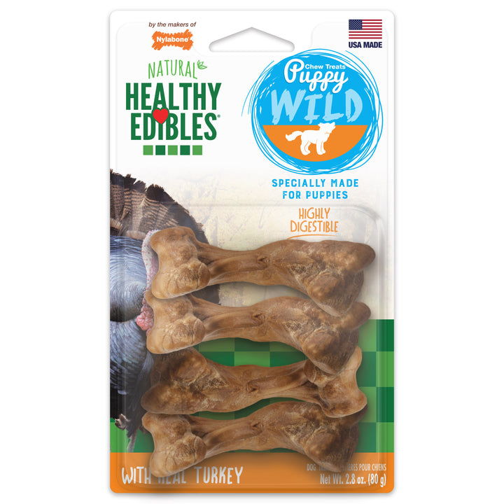 Nylabone Healthy Edibles WILD All-Natural Long Lasting Puppy Chew Treats Turkey Small (4 Count)