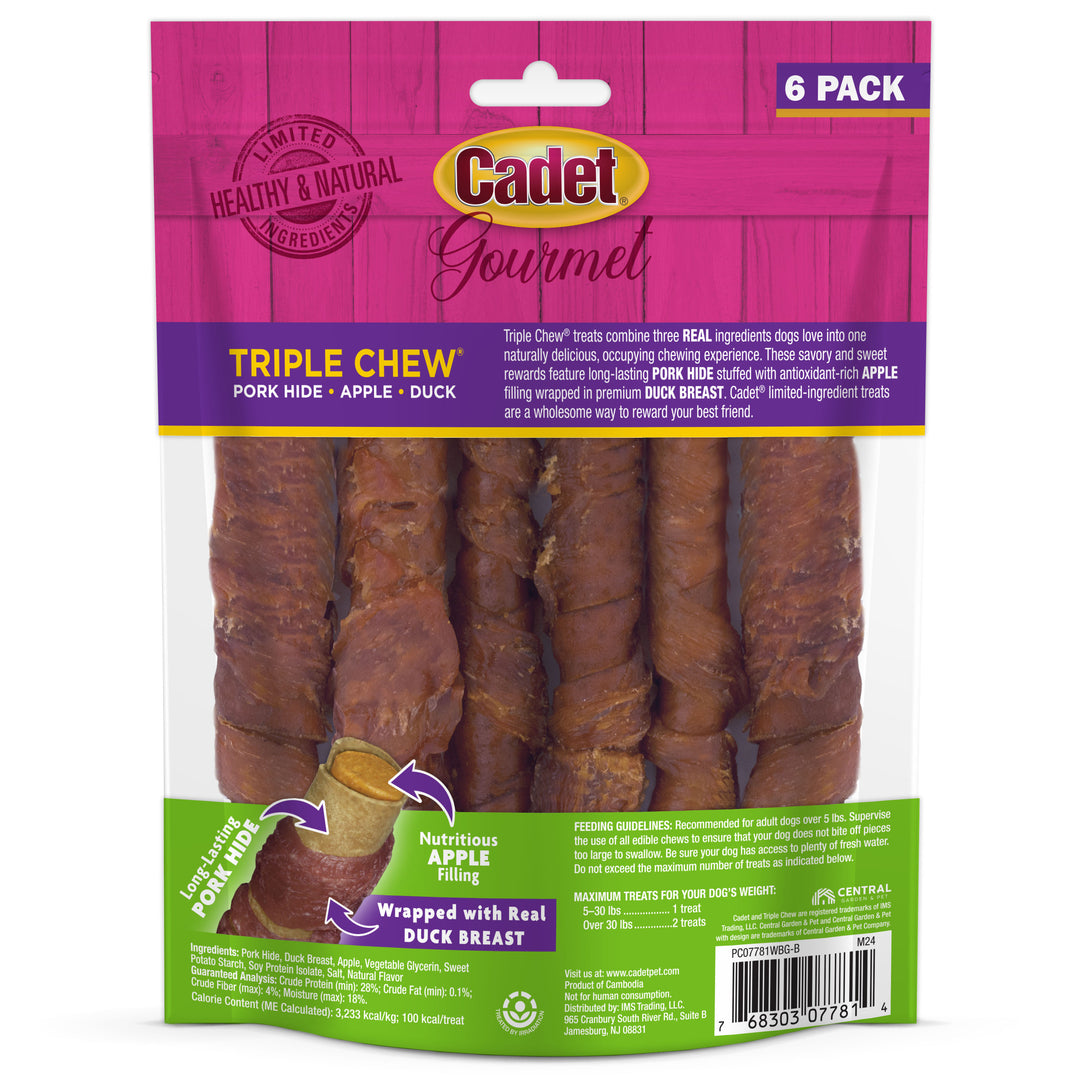 Cadet Gourmet Triple Chews Pork Hide Twists Apple &amp; Duck (6 Count)