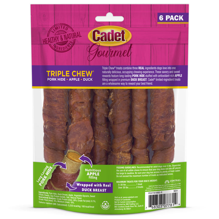 Cadet Gourmet Triple Chews Pork Hide Twists Apple &amp; Duck (6 Count)